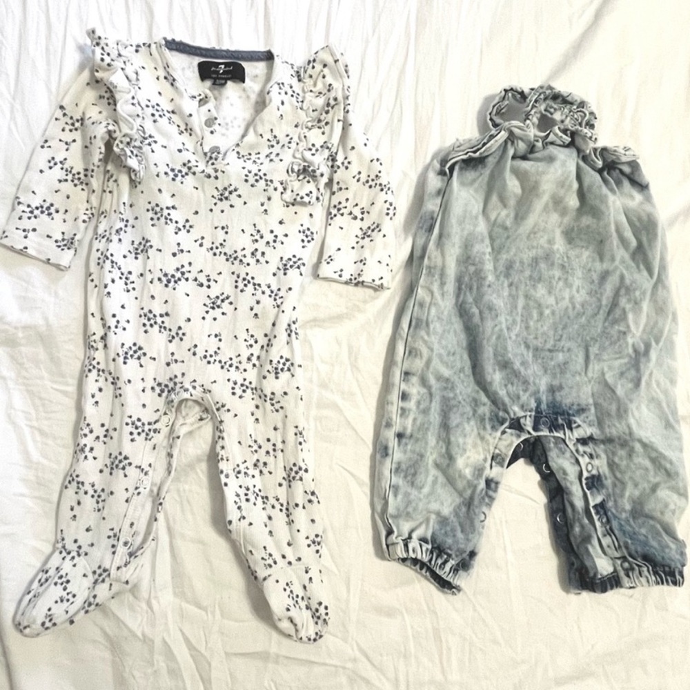 7 FOR ALL MANKIND baby bundle overalls and footie pajamas